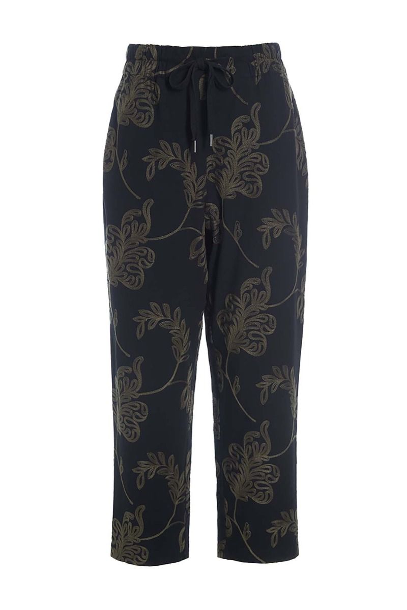 Embroidered leaf pants