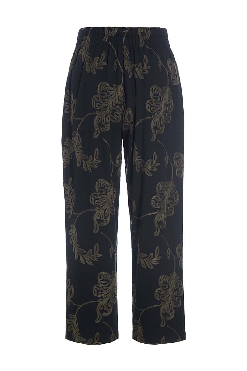 Embroidered leaf pants