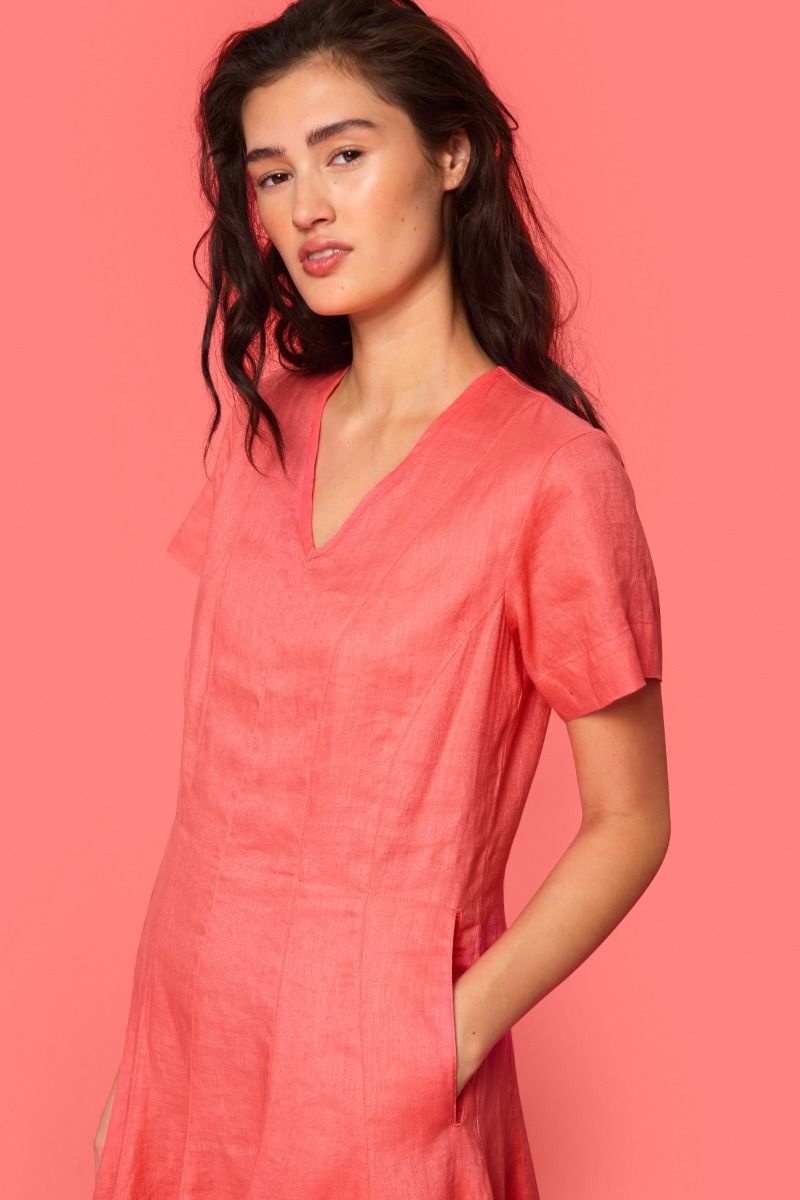 Airy linen dress with V-neck