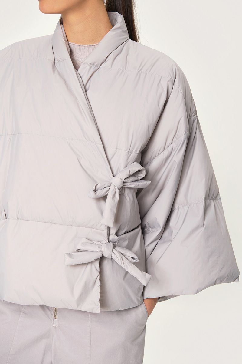Feather down jacket with tie closure