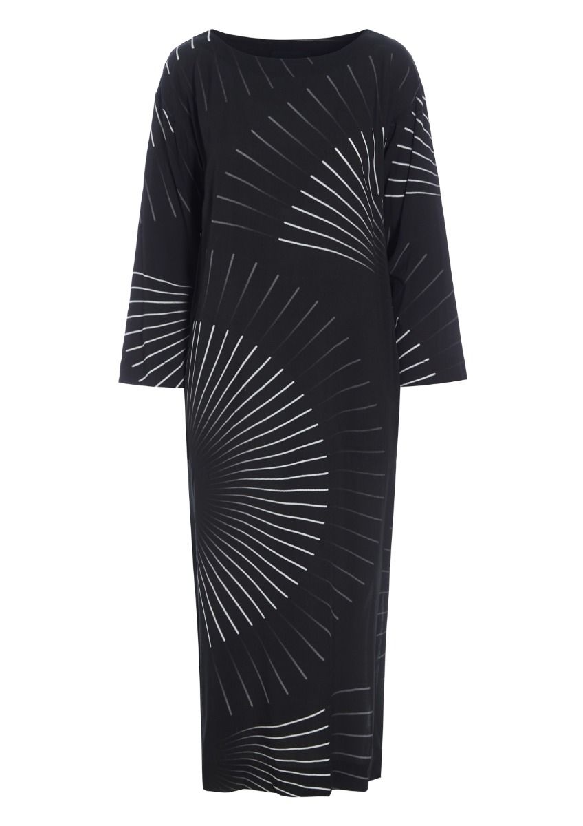 Black fan & red ribbon FSC long dress