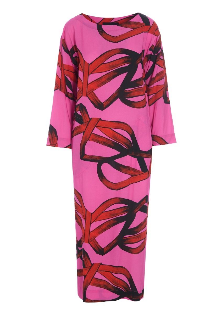 Black fan & red ribbon FSC long dress