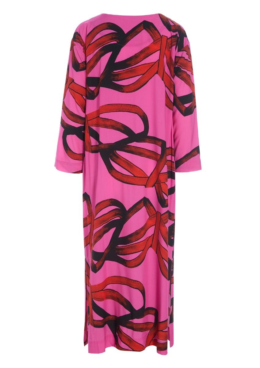Black fan & red ribbon FSC long dress