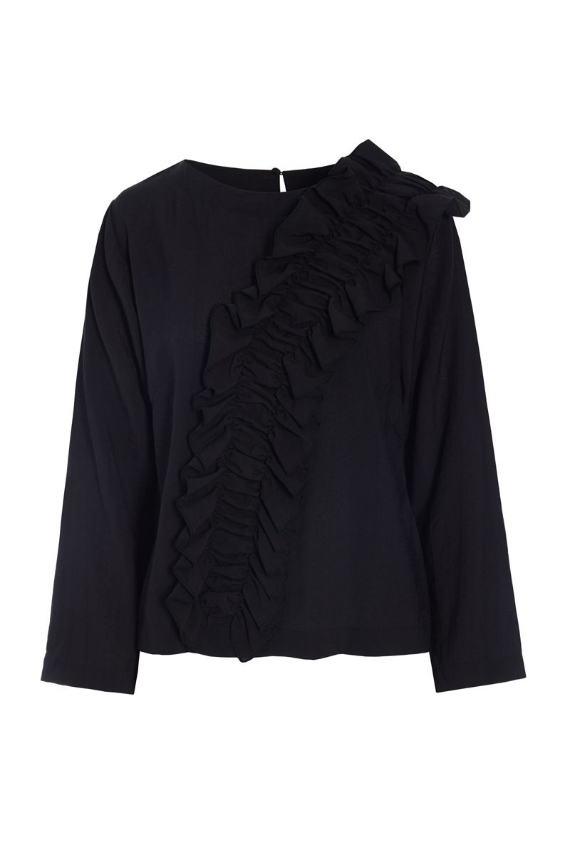Karu bluse med flæse