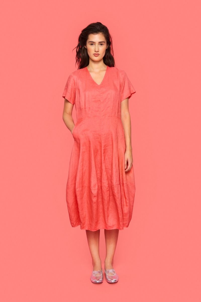Airy linen dress with V-neck