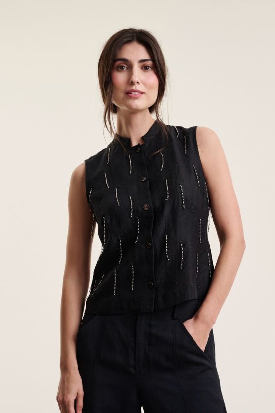 Airy linen vest med perler