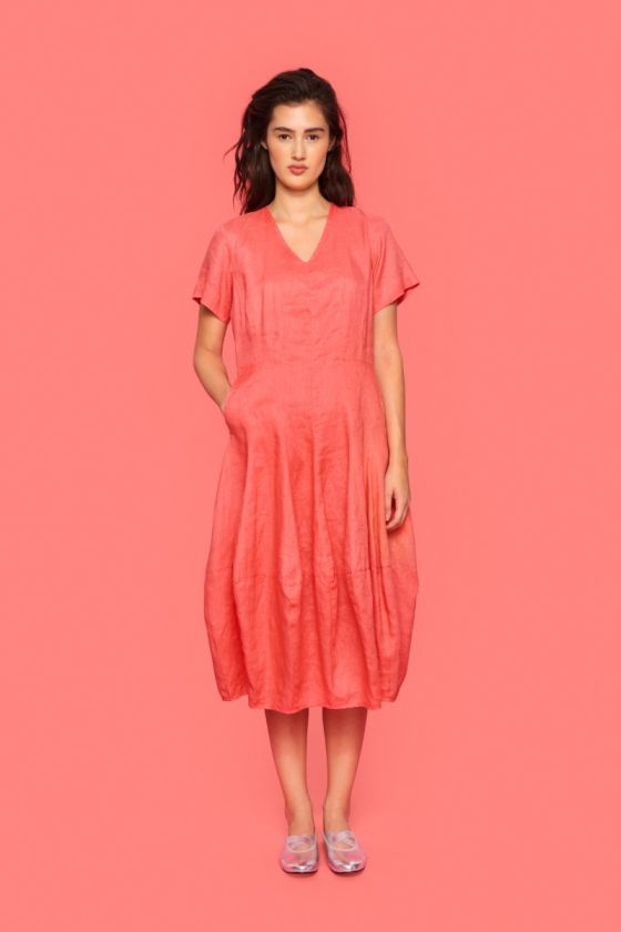 Airy linen dress with V-neck